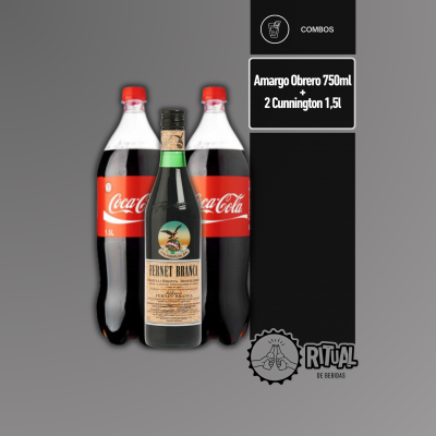 Fernet Branca 750ml + 2 Coca Cola 1,5L